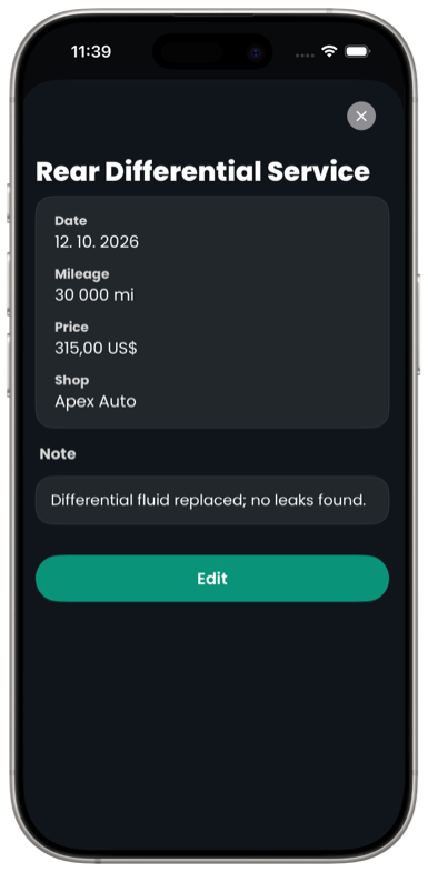 ServiceLog vehicle list and service history