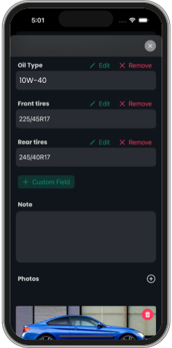 ServiceLog app screenshot - service details and notes